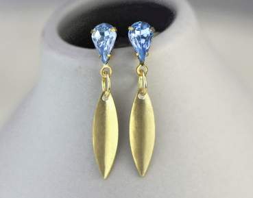 Blue crystal dangling spike stud earrings